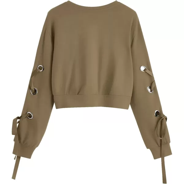 SweatyRocks Women's Casual Lace Up Long Sleeve Pullover Crop Top Sweatshirt