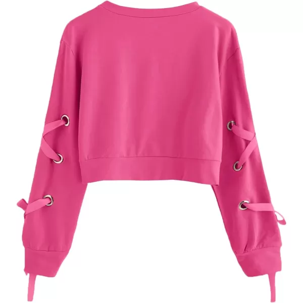 SweatyRocks Women's Casual Lace Up Long Sleeve Pullover Crop Top Sweatshirt