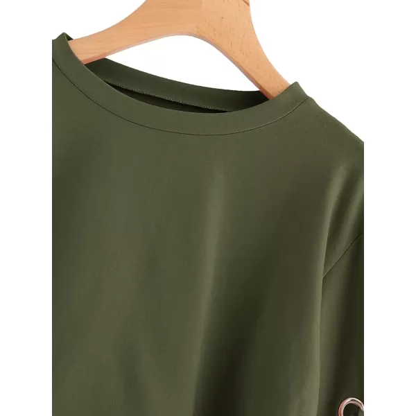 SweatyRocks Women's Casual Lace Up Long Sleeve Pullover Crop Top Sweatshirt