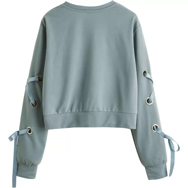 SweatyRocks Women's Casual Lace Up Long Sleeve Pullover Crop Top Sweatshirt
