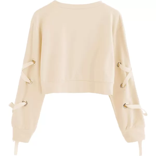 SweatyRocks Women's Casual Lace Up Long Sleeve Pullover Crop Top Sweatshirt