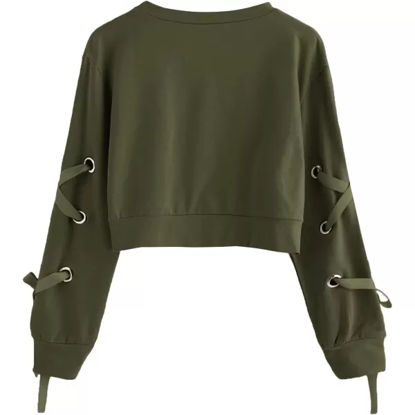 SweatyRocks Women's Casual Lace Up Long Sleeve Pullover Crop Top Sweatshirt