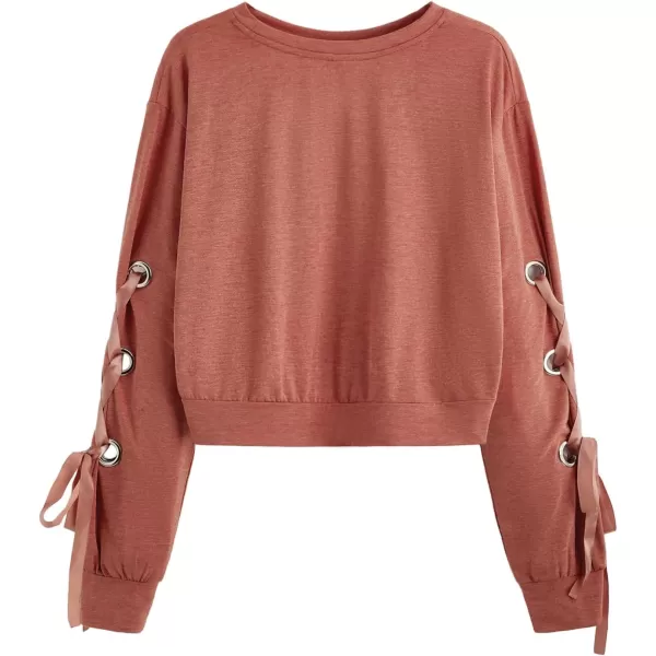 SweatyRocks Women's Casual Lace Up Long Sleeve Pullover Crop Top Sweatshirt