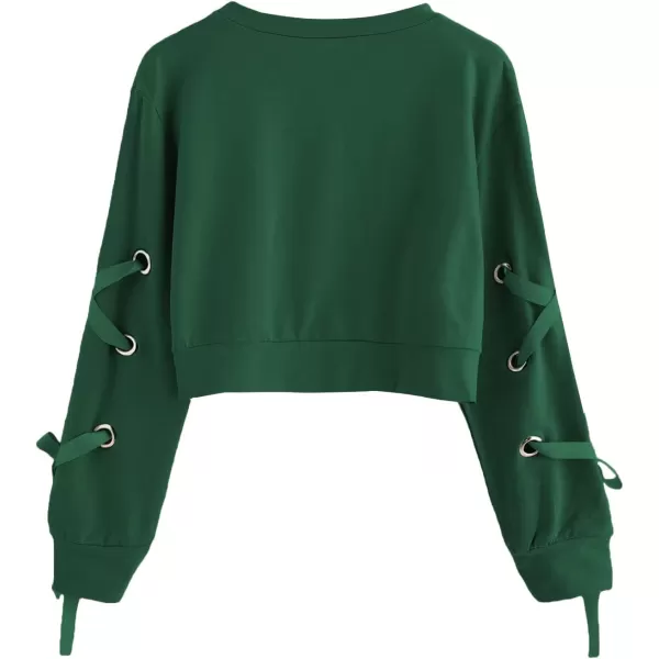 SweatyRocks Women's Casual Lace Up Long Sleeve Pullover Crop Top Sweatshirt