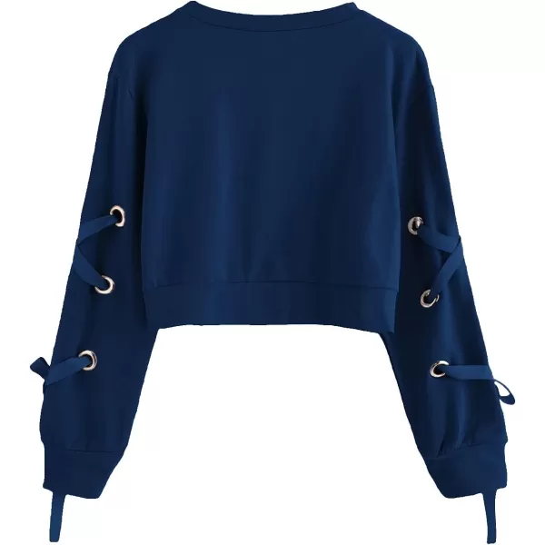 SweatyRocks Women's Casual Lace Up Long Sleeve Pullover Crop Top Sweatshirt