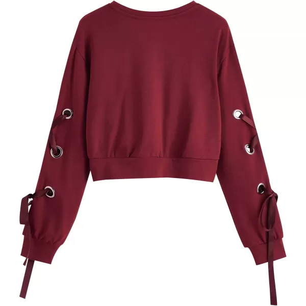 SweatyRocks Women's Casual Lace Up Long Sleeve Pullover Crop Top Sweatshirt