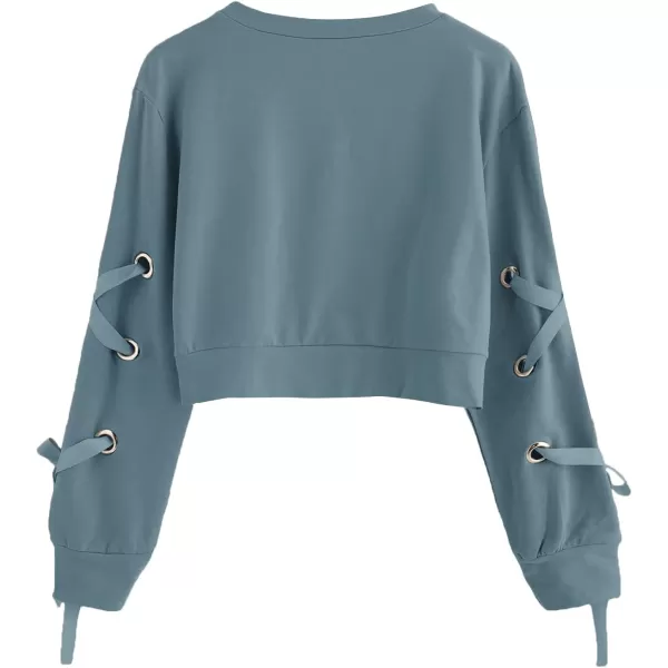 SweatyRocks Women's Casual Lace Up Long Sleeve Pullover Crop Top Sweatshirt