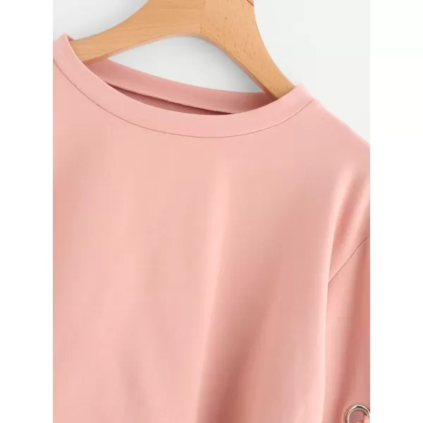 SweatyRocks Women's Casual Lace Up Long Sleeve Pullover Crop Top Sweatshirt