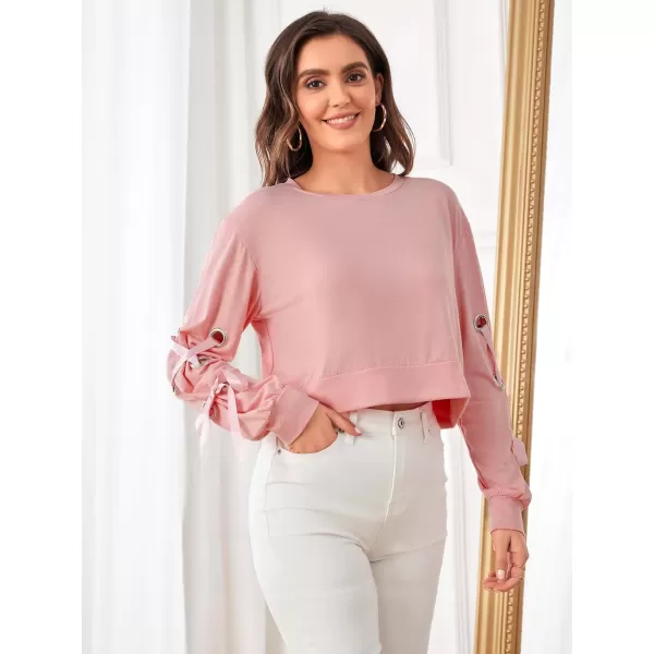 SweatyRocks Women's Casual Lace Up Long Sleeve Pullover Crop Top Sweatshirt