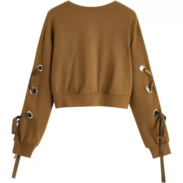 SweatyRocks Women's Casual Lace Up Long Sleeve Pullover Crop Top Sweatshirt