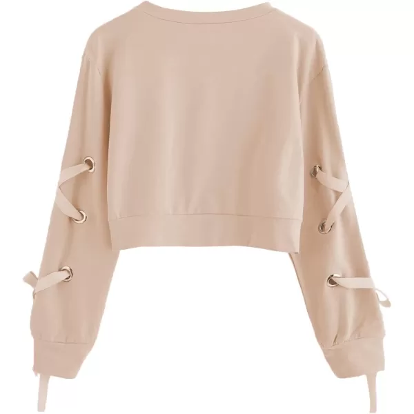 SweatyRocks Women's Casual Lace Up Long Sleeve Pullover Crop Top Sweatshirt