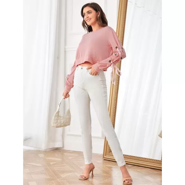 SweatyRocks Women's Casual Lace Up Long Sleeve Pullover Crop Top Sweatshirt