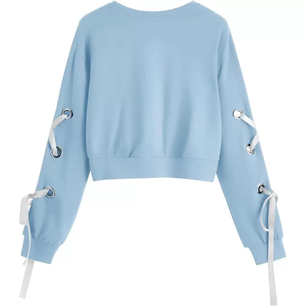 SweatyRocks Women's Casual Lace Up Long Sleeve Pullover Crop Top Sweatshirt