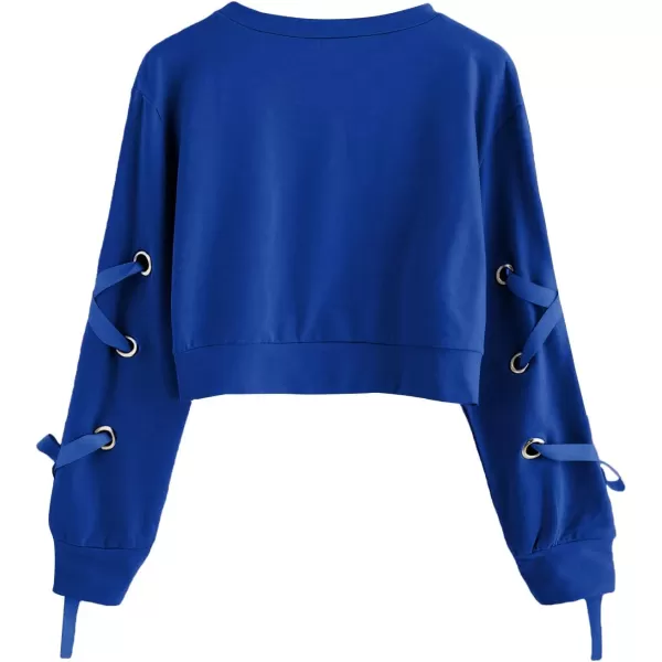 SweatyRocks Women's Casual Lace Up Long Sleeve Pullover Crop Top Sweatshirt
