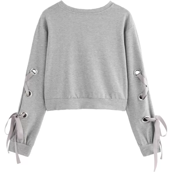 SweatyRocks Women's Casual Lace Up Long Sleeve Pullover Crop Top Sweatshirt