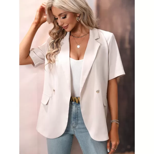 SweatyRocks Women's Casual Lapel Neck Pocket Blazer Short Sleeve Button Down Work Office Blazer Jacket