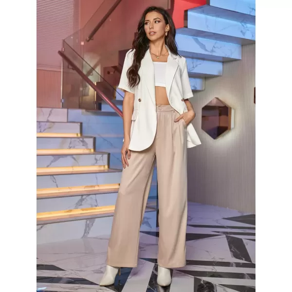 SweatyRocks Women's Casual Lapel Neck Pocket Blazer Short Sleeve Button Down Work Office Blazer Jacket
