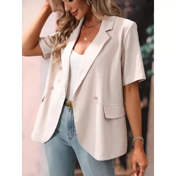 SweatyRocks Women's Casual Lapel Neck Pocket Blazer Short Sleeve Button Down Work Office Blazer Jacket