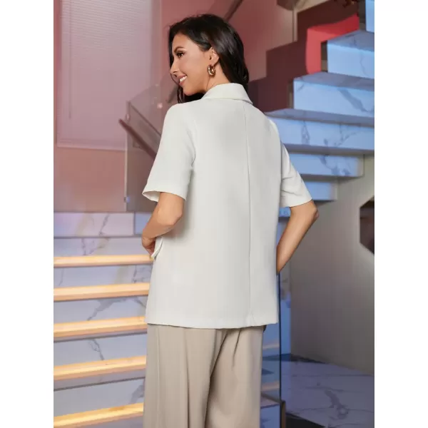 SweatyRocks Women's Casual Lapel Neck Pocket Blazer Short Sleeve Button Down Work Office Blazer Jacket