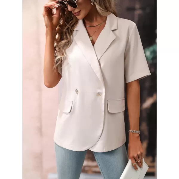 SweatyRocks Women's Casual Lapel Neck Pocket Blazer Short Sleeve Button Down Work Office Blazer Jacket
