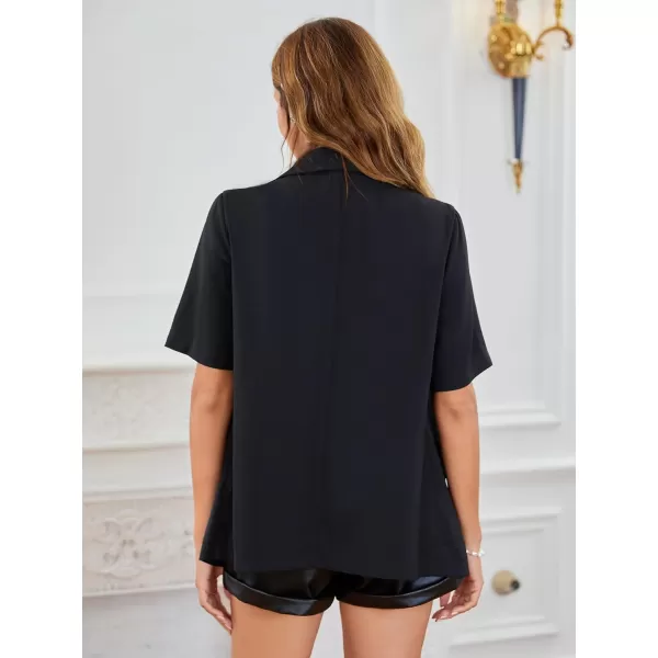 SweatyRocks Women's Casual Lapel Neck Pocket Blazer Short Sleeve Button Down Work Office Blazer Jacket