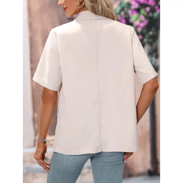 SweatyRocks Women's Casual Lapel Neck Pocket Blazer Short Sleeve Button Down Work Office Blazer Jacket
