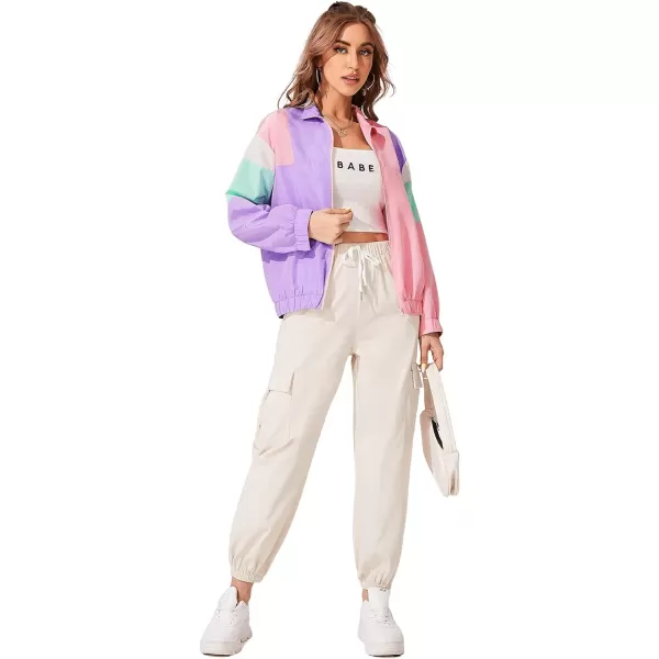 SweatyRocks Women's Casual Lightweight Color Block Bomber Jacket