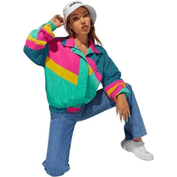 SweatyRocks Women's Casual Lightweight Color Block Bomber Jacket