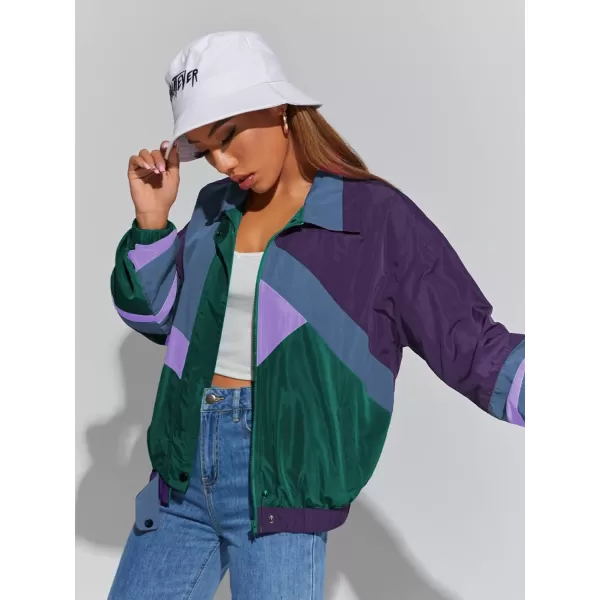 SweatyRocks Women's Casual Lightweight Color Block Bomber Jacket