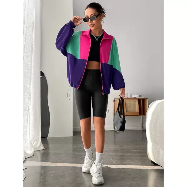 SweatyRocks Women's Casual Lightweight Color Block Bomber Jacket