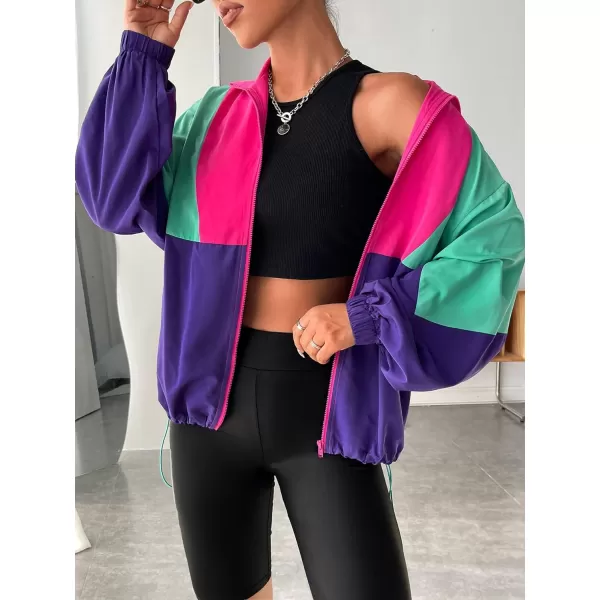 SweatyRocks Women's Casual Lightweight Color Block Bomber Jacket