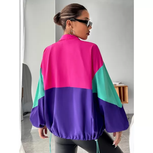SweatyRocks Women's Casual Lightweight Color Block Bomber Jacket
