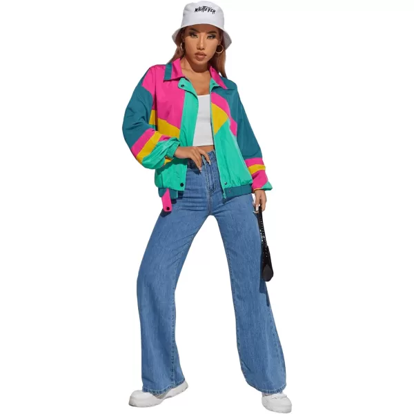 SweatyRocks Women's Casual Lightweight Color Block Bomber Jacket