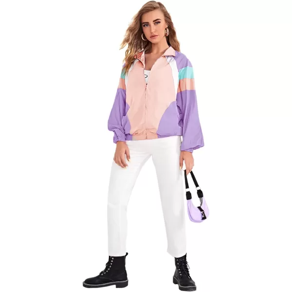 SweatyRocks Women's Casual Lightweight Color Block Bomber Jacket