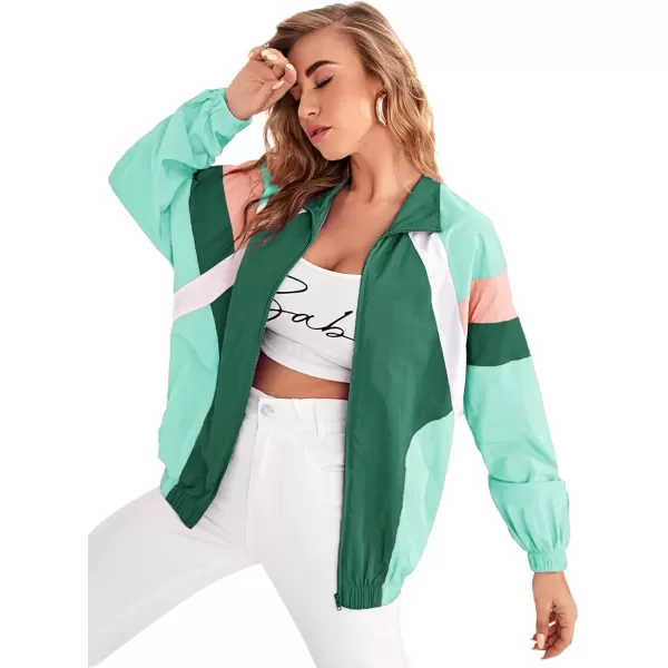 SweatyRocks Women's Casual Lightweight Color Block Bomber Jacket