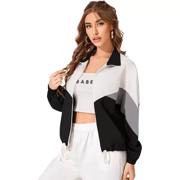 SweatyRocks Women's Casual Lightweight Color Block Bomber Jacket