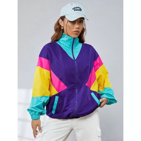 SweatyRocks Women's Casual Lightweight Color Block Bomber Jacket