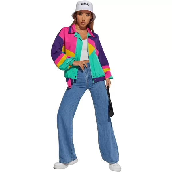 SweatyRocks Women's Casual Lightweight Color Block Bomber Jacket