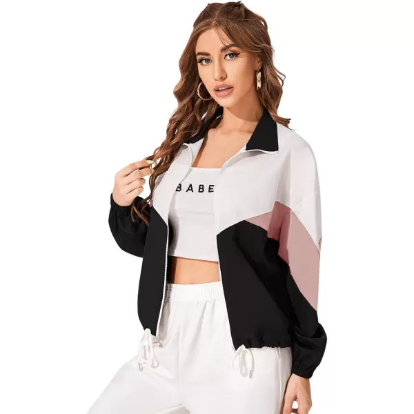 SweatyRocks Women's Casual Lightweight Color Block Bomber Jacket