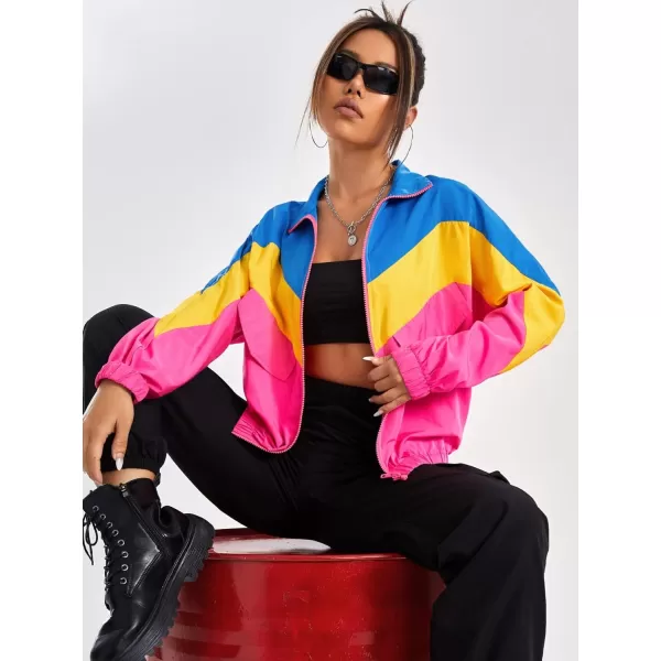 SweatyRocks Women's Casual Lightweight Color Block Bomber Jacket