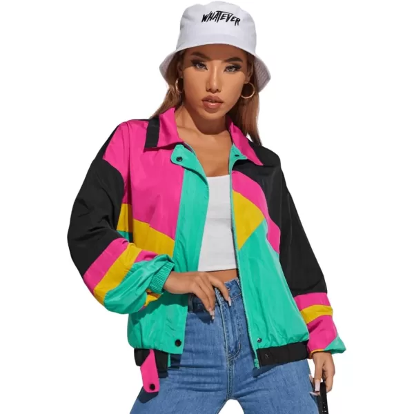 SweatyRocks Women's Casual Lightweight Color Block Bomber Jacket