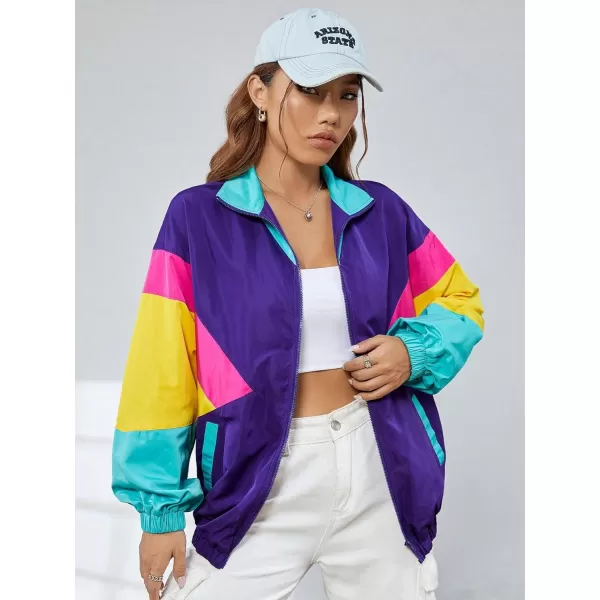 SweatyRocks Women's Casual Lightweight Color Block Bomber Jacket