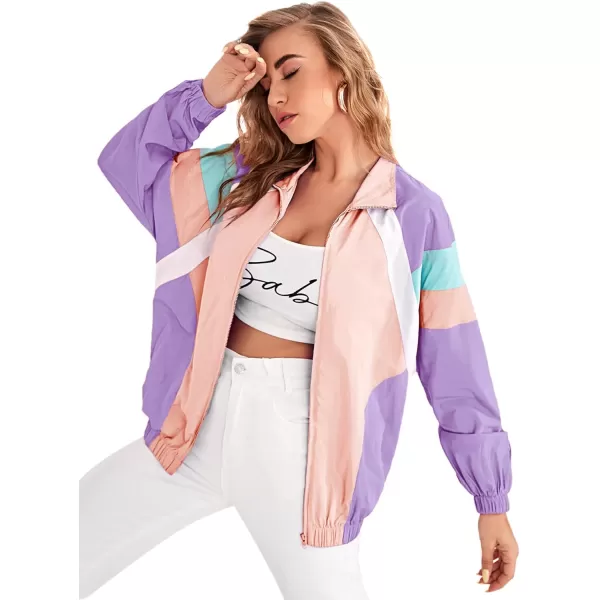 SweatyRocks Women's Casual Lightweight Color Block Bomber Jacket