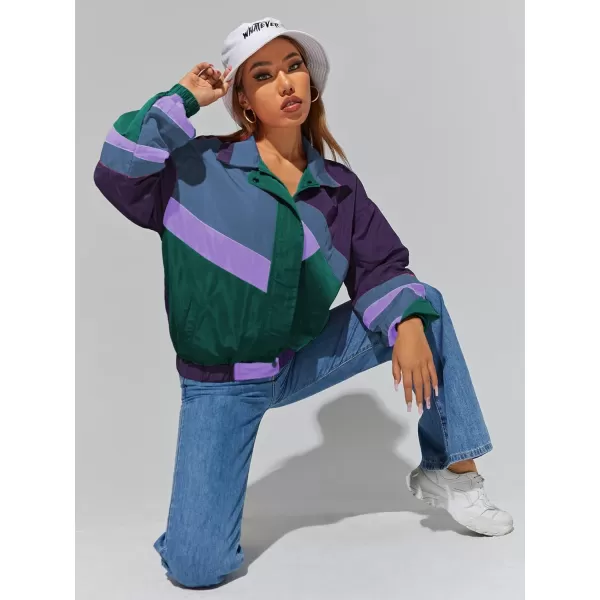 SweatyRocks Women's Casual Lightweight Color Block Bomber Jacket