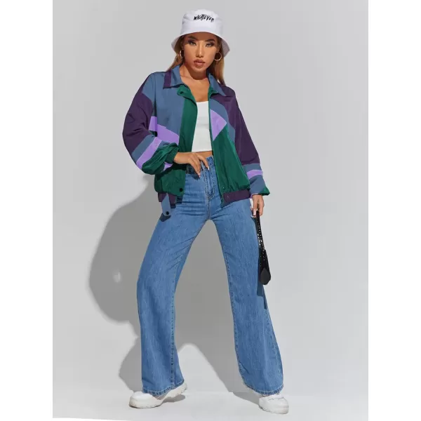 SweatyRocks Women's Casual Lightweight Color Block Bomber Jacket