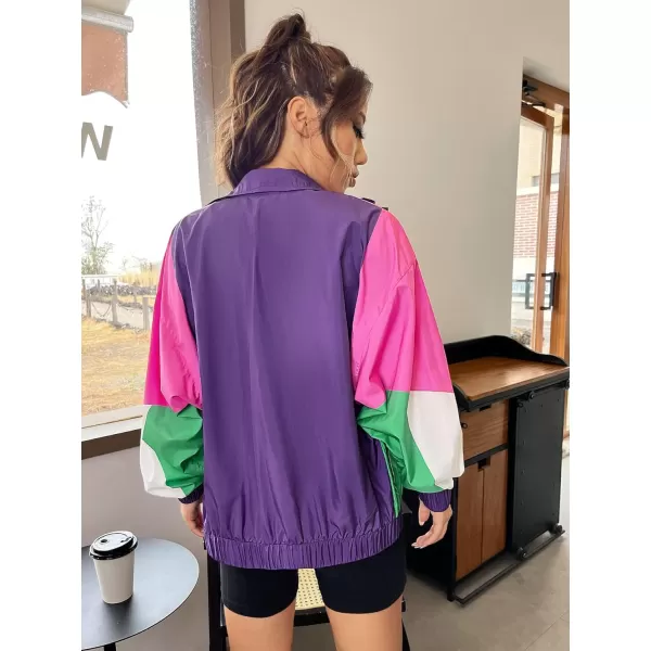 SweatyRocks Women's Casual Lightweight Color Block Bomber Jacket