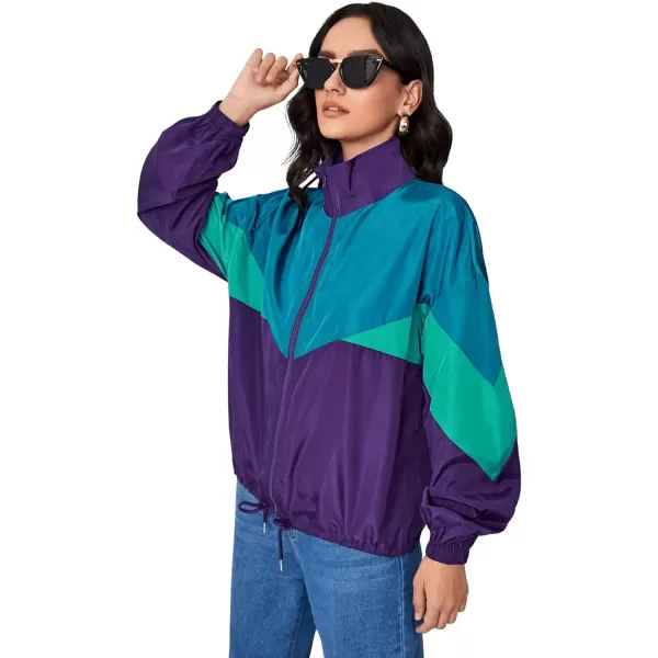 SweatyRocks Women's Casual Lightweight Color Block Bomber Jacket