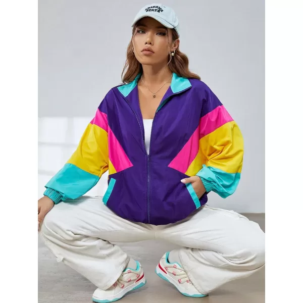 SweatyRocks Women's Casual Lightweight Color Block Bomber Jacket