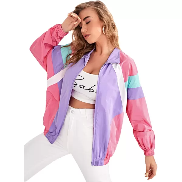 SweatyRocks Women's Casual Lightweight Color Block Bomber Jacket
