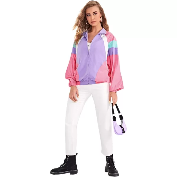SweatyRocks Women's Casual Lightweight Color Block Bomber Jacket